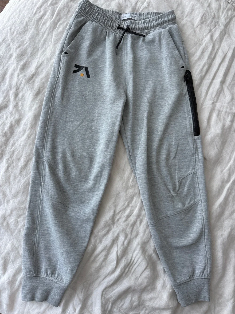 Zara Light Gray Drawstring Joggers with Zip Thigh Pocket
